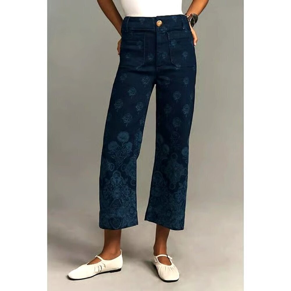 The Colette Cropped Wide-Leg Jeans by Maeve Floral SHU Print 29
